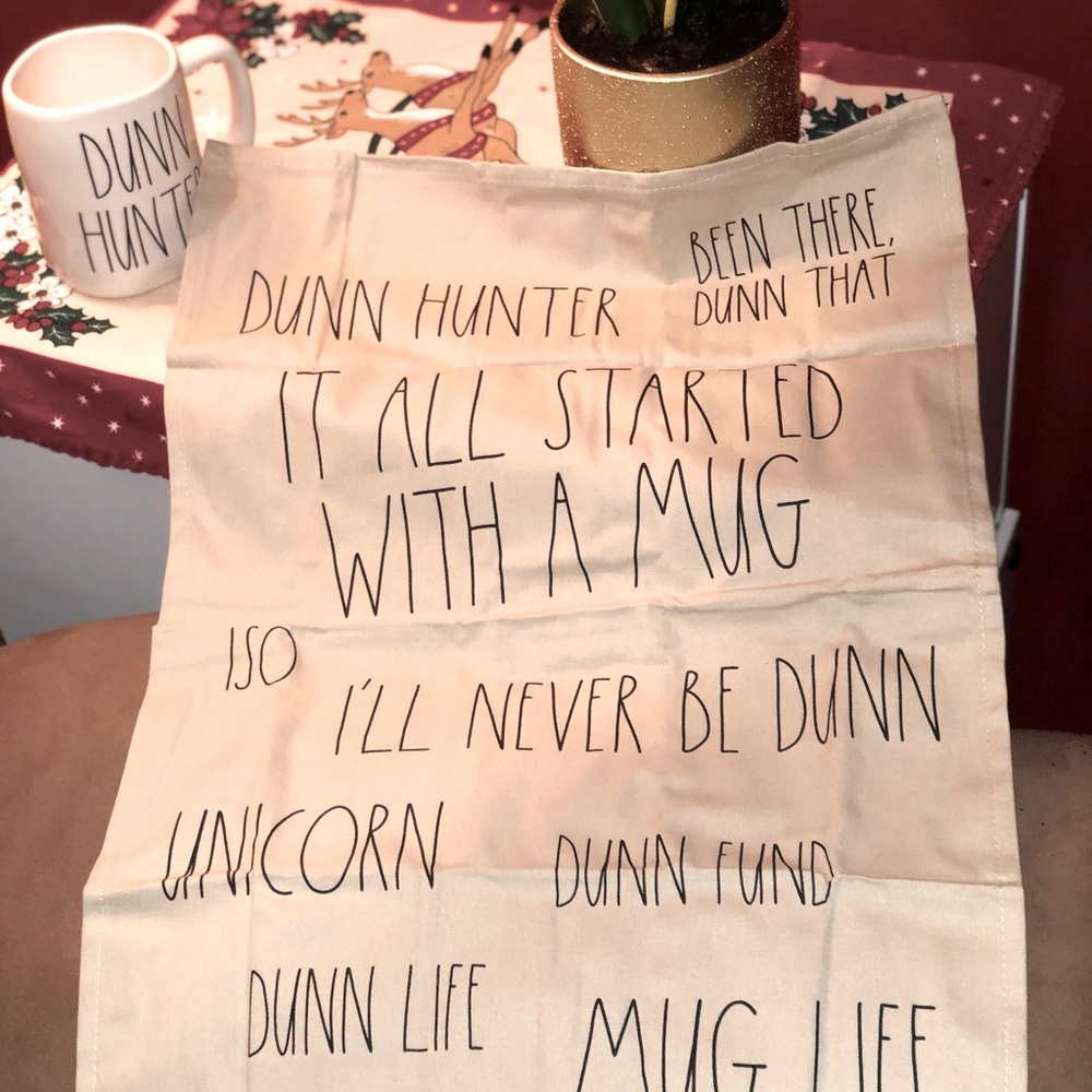Dunn Hunter kitchen towel and mug. Both items